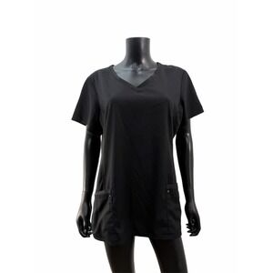 Healing Hands Purple Label Scrub Top Black V-Neck 2 Pocket Stretch Women's XL